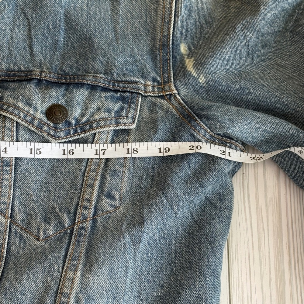 Levi's Sherpa‎ Lined Denim Jacket Distressed Fade Trucker Y2K Grunge Size S - Picture 7 of 11
